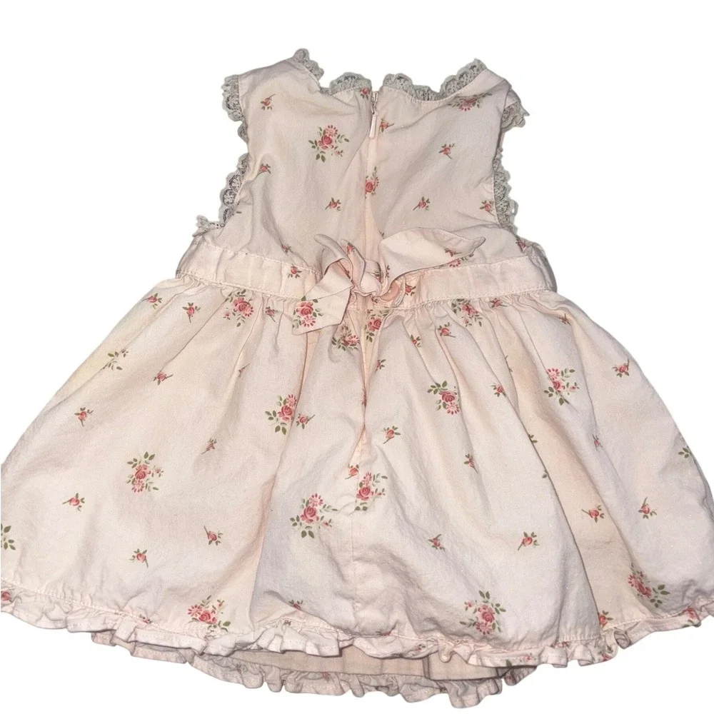 Vintage Gymboree Baby Dress – 0–3 Months – Pink Floral Lace Trim – Cottagecore‎